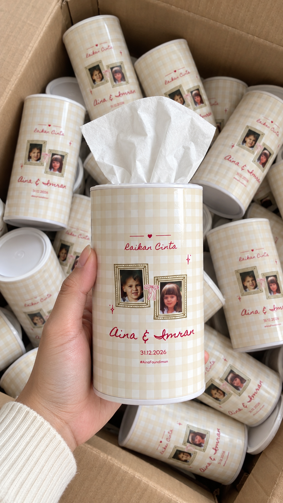 Doorgift Kahwin Custom Name Tissue Cylinder